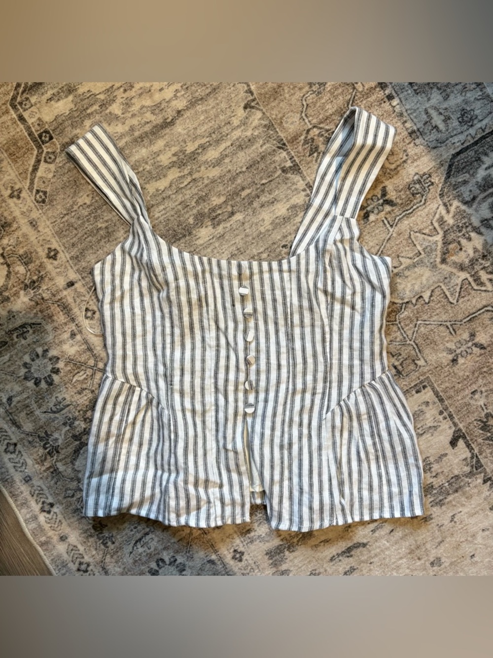 Reformation Evie striped Linen Top size 10 white blue - Picture 5 of 12